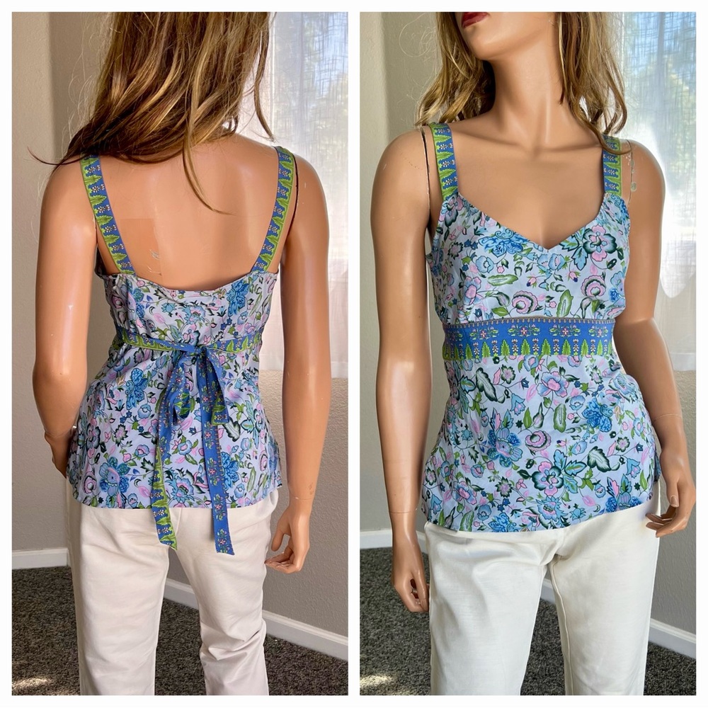 Plenty by Tracy Reese Silk Blue Tie Back Floral Top